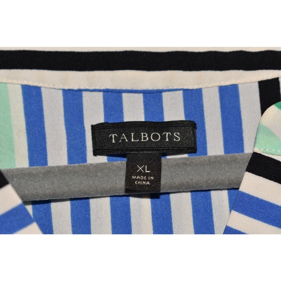 TALBOTS‎ $68 Striped V-Neck Woven Tunic w/ Roll-Tab Sleeves XL - Picture 4 of 4